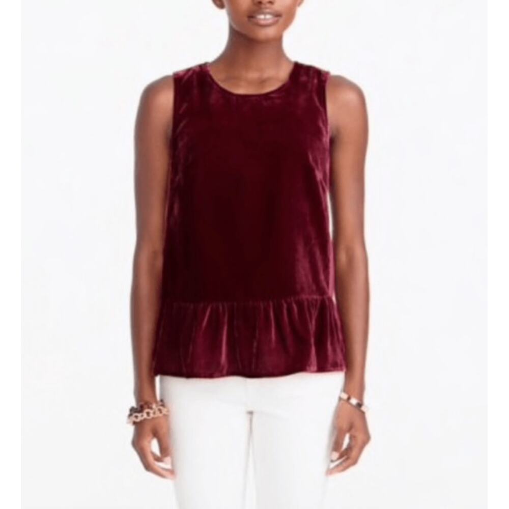 J. Crew Drapey Velvet Peplum Tank Top Deep Burgundy Red H1182 Size 00